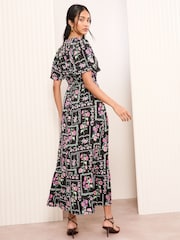 Friends Like These Black Satin Angel Sleeve Empire Midi Dress - Image 4 of 4