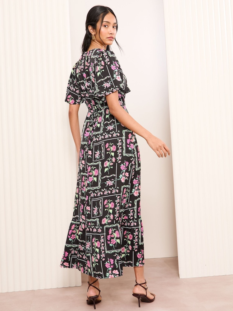 Friends Like These Black Satin Angel Sleeve Empire Midi Dress - Image 4 of 4