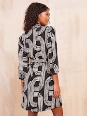 Zwart/wit - Friends Like These Long Sleeve Mini Shirt Dress - Image 2 of 4