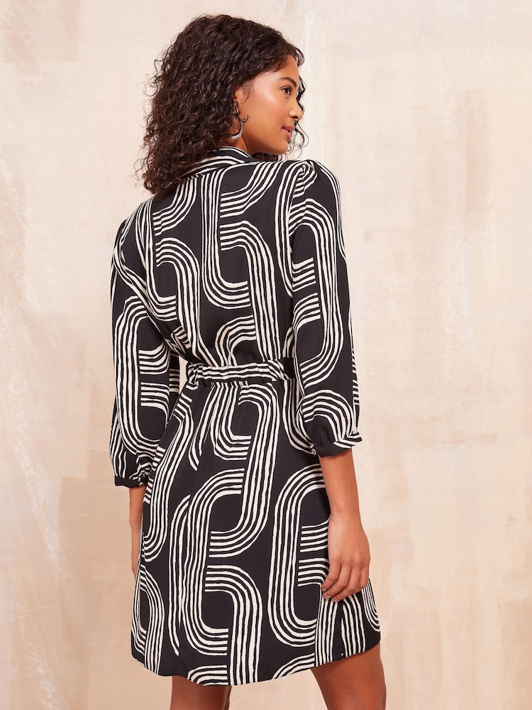 Zwart/wit - Friends Like These Long Sleeve Mini Shirt Dress - Image 2 of 4