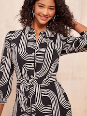 Zwart/wit - Friends Like These Long Sleeve Mini Shirt Dress - Image 4 of 4