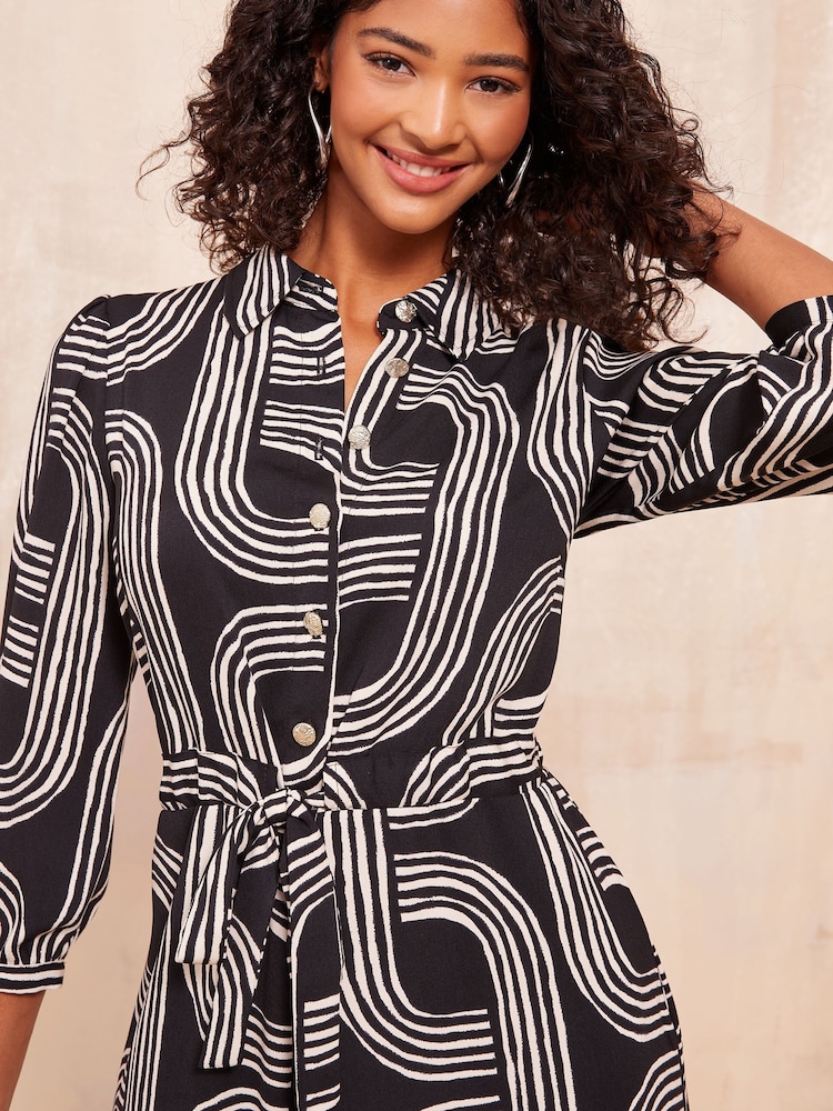 Zwart/wit - Friends Like These Long Sleeve Mini Shirt Dress - Image 4 of 4