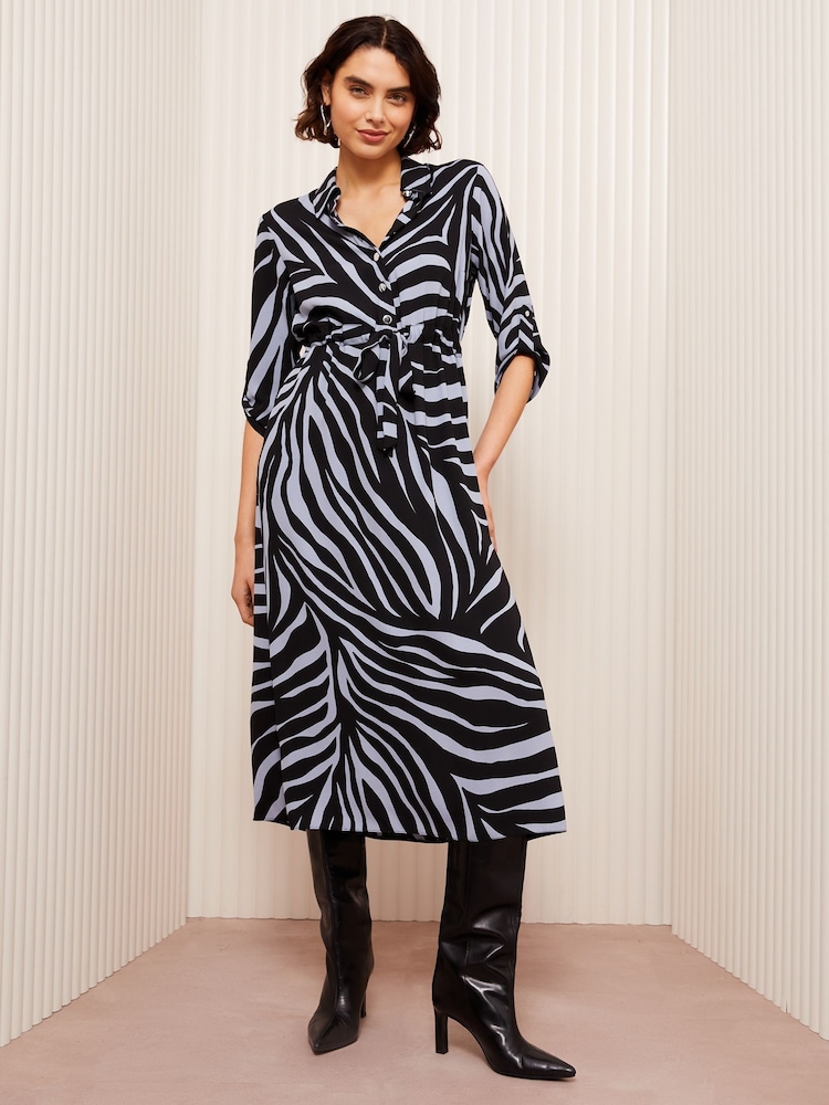 Friends Like These Blue Animal Long Sleeve Midi Shirt Dress - Image 2 of 4