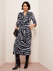 Friends Like These Blue Animal Long Sleeve Midi Shirt Dress - Image 4 of 4