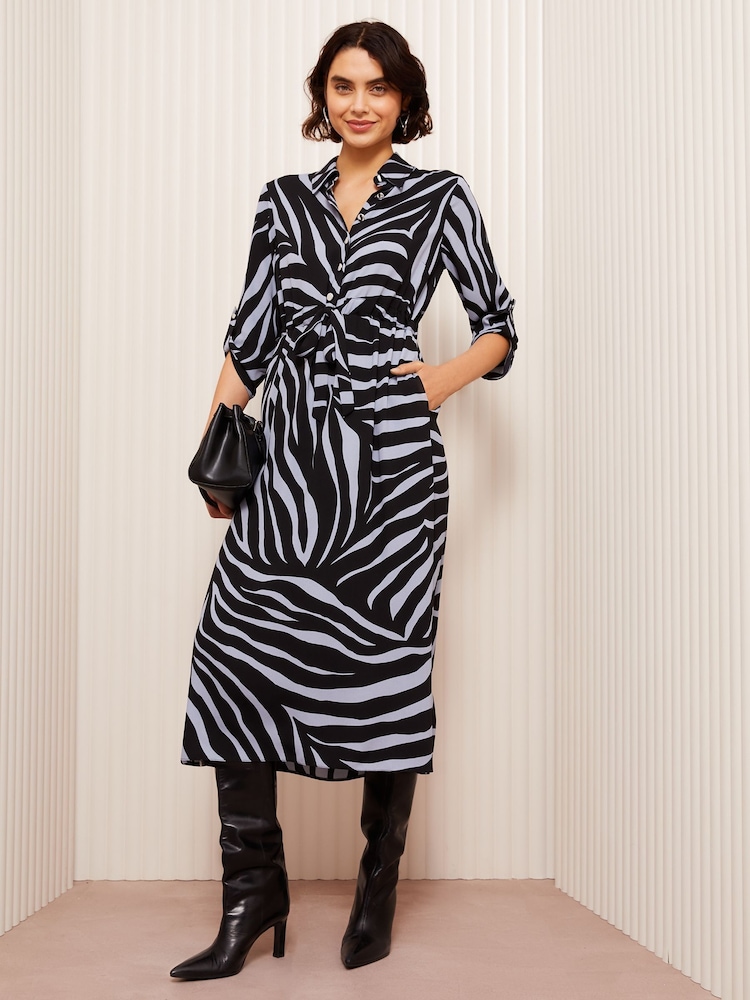 Friends Like These Blue Animal Long Sleeve Midi Shirt Dress - Image 4 of 4