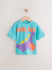 Turquoise Blue Dinosaur 100% Cotton Short Sleeve Graphic Print T-Shirt (3mths-8yrs) - Image 1 of 4