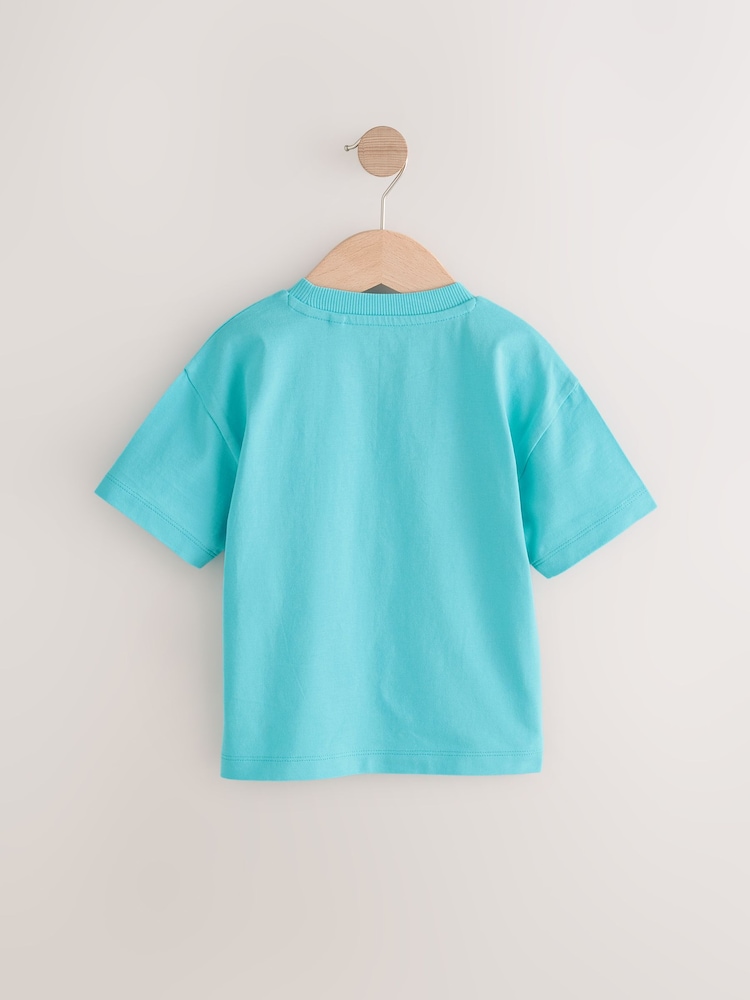 Turquoise Blue Dinosaur 100% Cotton Short Sleeve Graphic Print T-Shirt (3mths-8yrs) - Image 2 of 4
