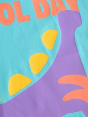 Turquoise Blue Dinosaur 100% Cotton Short Sleeve Graphic Print T-Shirt (3mths-8yrs) - Image 3 of 4