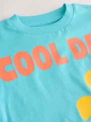 Turquoise Blue Dinosaur 100% Cotton Short Sleeve Graphic Print T-Shirt (3mths-8yrs) - Image 4 of 4