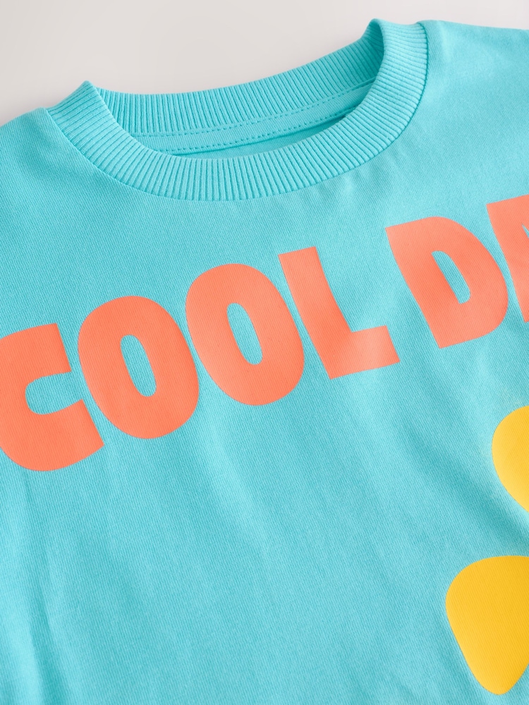 Turquoise Blue Dinosaur 100% Cotton Short Sleeve Graphic Print T-Shirt (3mths-8yrs) - Image 4 of 4