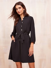 Friends Like These Black Long Sleeve Mini Shirt Dress - Image 1 of 4