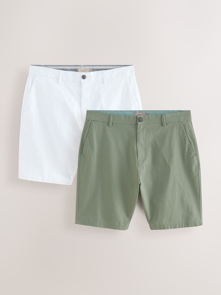 White/ Sage Green Straight Fit Stretch Chino Shorts 2 Pack - Image 1 of 4