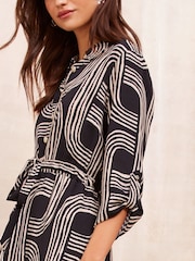 Friends Like These Black/White Long Sleeve Midi Shirt Dress - Image 3 of 4