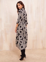 Friends Like These Black/White Long Sleeve Midi Shirt Dress - Image 4 of 4