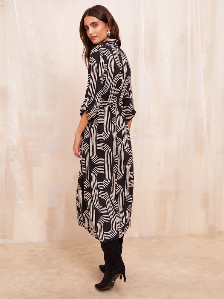Friends Like These Black/White Long Sleeve Midi Shirt Dress - Image 4 of 4
