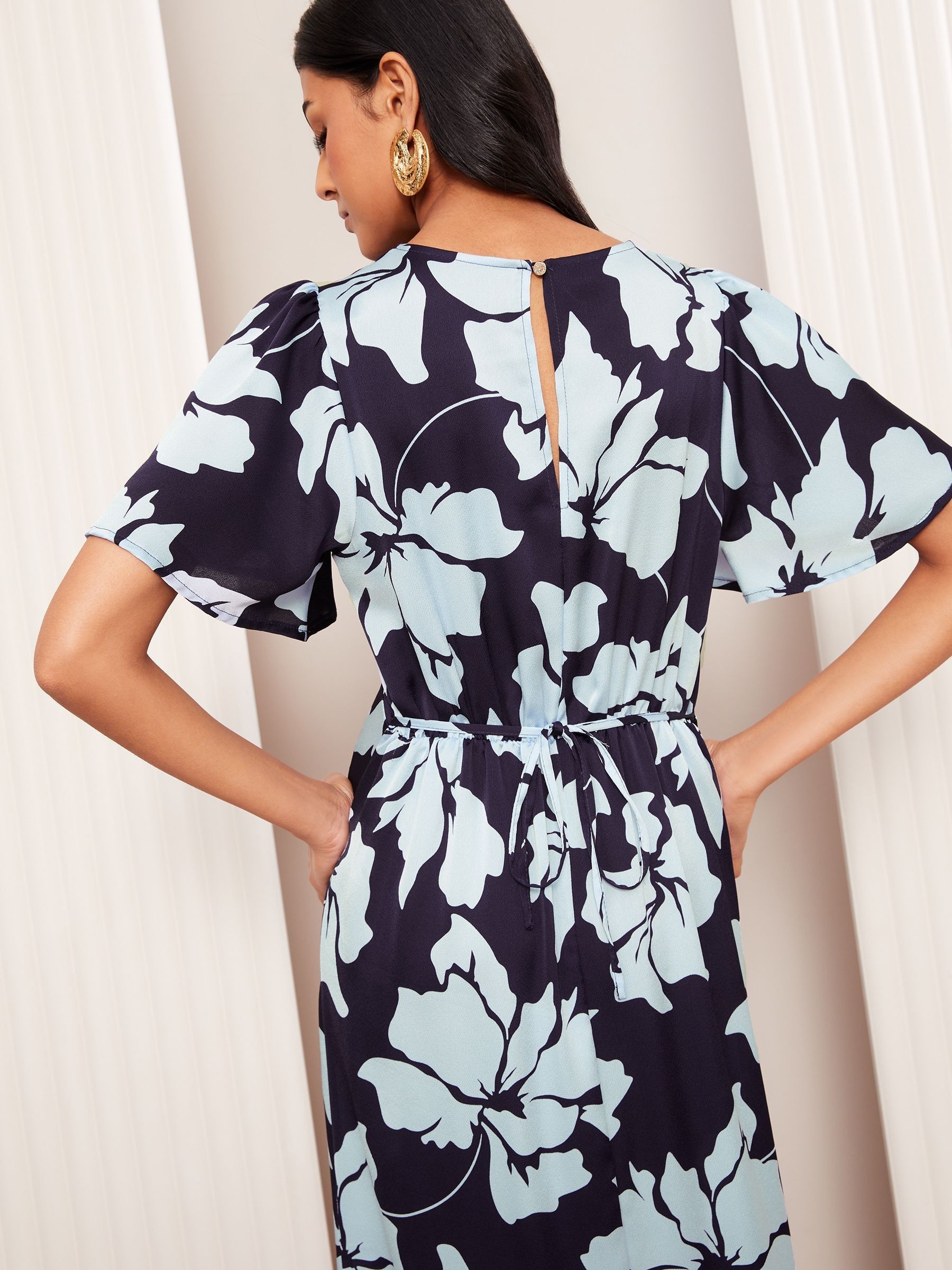 最新の激安 Floral Blue Navy These Like Friends Buy Satin Sleeve Angel ワンピース