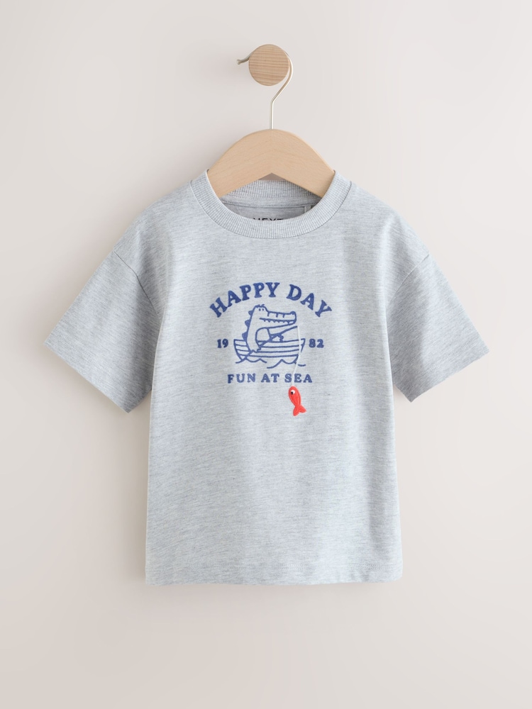 Grey Fishing Crocodile Short Sleeve 3D Padded Character T-Shirt (3mths-7yrs) - Image 1 of 4