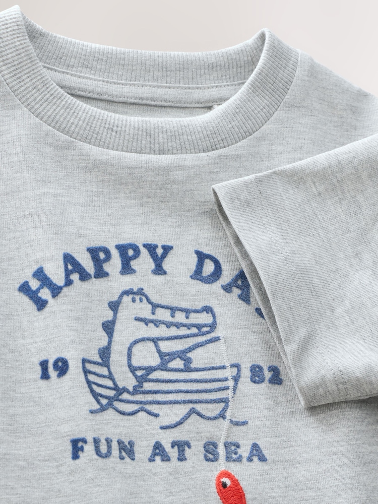 Grey Fishing Crocodile Short Sleeve 3D Padded Character T-Shirt (3mths-7yrs) - Image 4 of 4