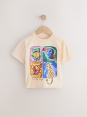 Ecru Safari Animal Print 100% Cotton Short Sleeve Graphic Print T-Shirt (3mths-8yrs) - Image 1 of 5