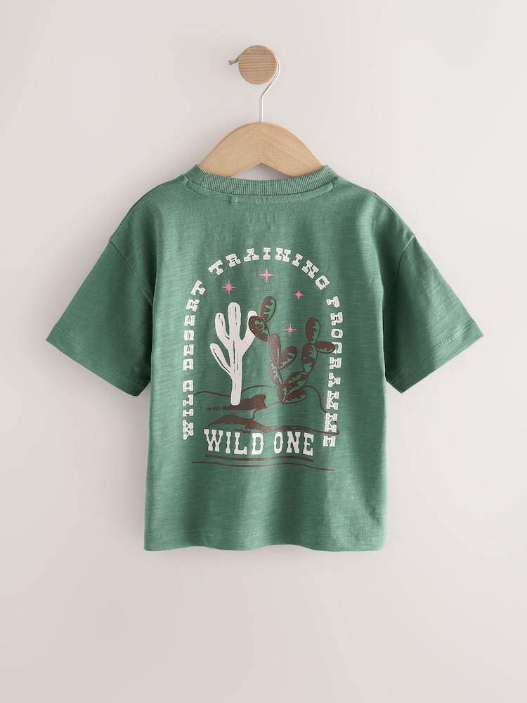 Green Cactus 100% Cotton Short Sleeve Back Print T-Shirt (3mths-7yrs) - Image 2 of 4