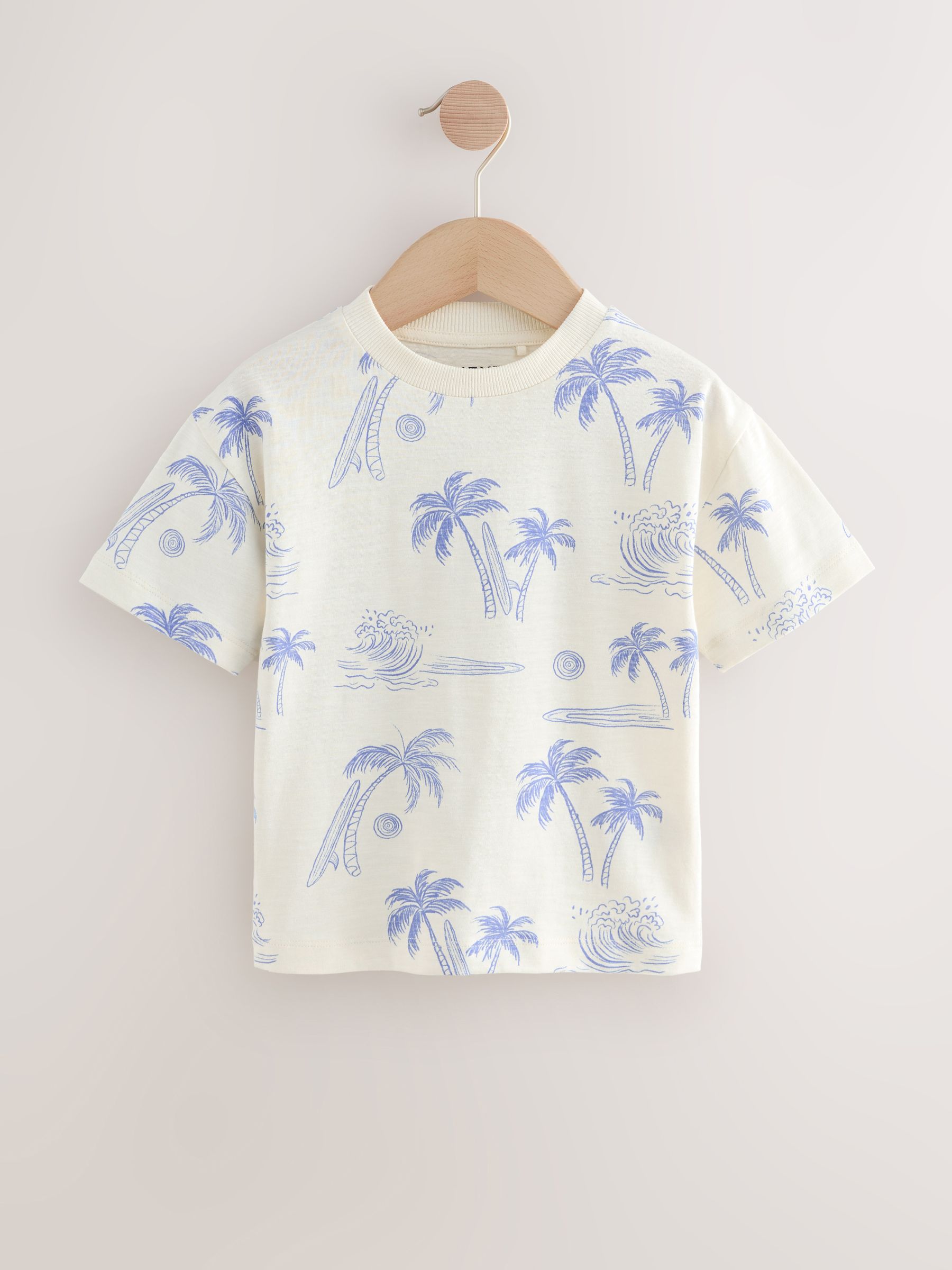 Babyhug 100% Cotton Woven Half Sleeves Shirt with Shorts Set Palm Tree Print - White & Blue