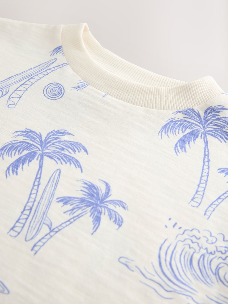 White/Blue Palm Tree - Short Sleeve All-Over Print T-Shirt (3mths-7yrs) - Image 4 of 4 White/Blue Palm Tree - Short Sleeve All-Over Print T-Shirt (3mths-7yrs) - Image 4 of 4