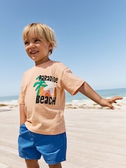 Peach Pink Paradise Beach 100% Cotton Short Sleeve Back Print T-Shirt (3mths-7yrs) - Image 1 of 5