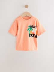 Peach Pink Paradise Beach 100% Cotton Short Sleeve Back Print T-Shirt (3mths-7yrs) - Image 2 of 5