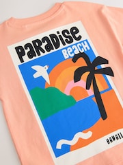 Peach Pink Paradise Beach 100% Cotton Short Sleeve Back Print T-Shirt (3mths-7yrs) - Image 5 of 5