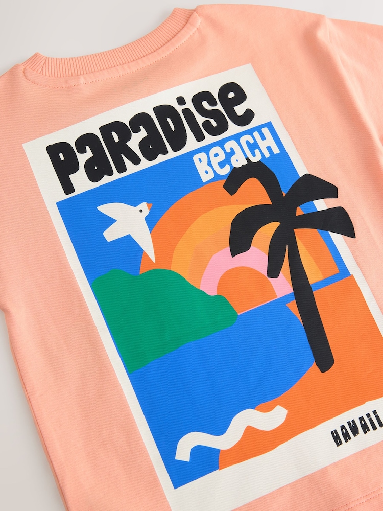 Peach Pink Paradise Beach 100% Cotton Short Sleeve Back Print T-Shirt (3mths-7yrs) - Image 5 of 5