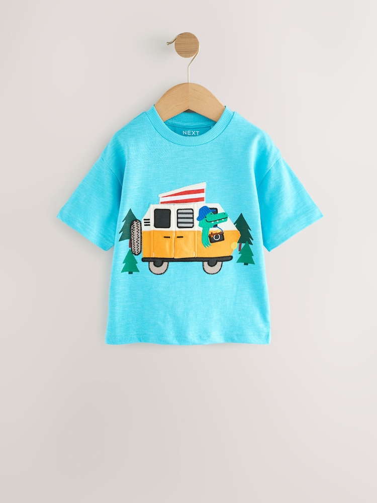 Blue Campervan Short Sleeve Interactive Appliqué T-Shirt (3mths-7yrs) - Image 1 of 4