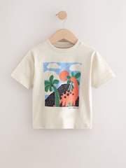 Neutral Dino Scene 100% Cotton Short Sleeve Graphic Print T-Shirt (3mths-8yrs) - Image 1 of 4