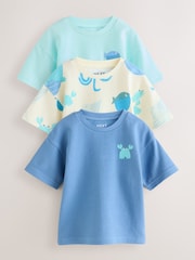 White/Blue Short Sleeve Textured T-Shirts 3 Pack (3mths-7yrs) - Image 1 of 7