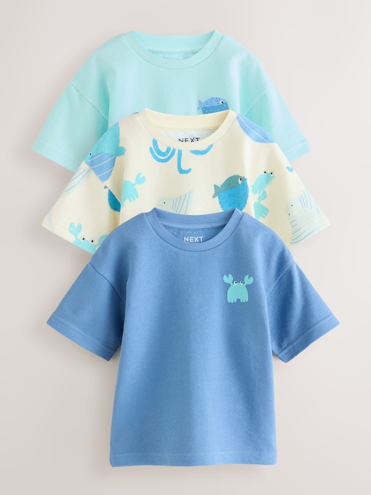 White/Blue Short Sleeve Textured T-Shirts 3 Pack (3mths-7yrs) - Image 1 of 7