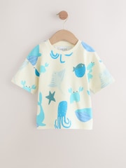 White/Blue Short Sleeve Textured T-Shirts 3 Pack (3mths-7yrs) - Image 2 of 7