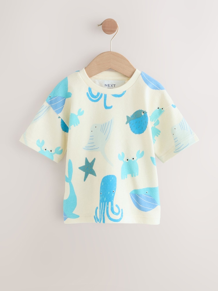 White/Blue Short Sleeve Textured T-Shirts 3 Pack (3mths-7yrs) - Image 2 of 7
