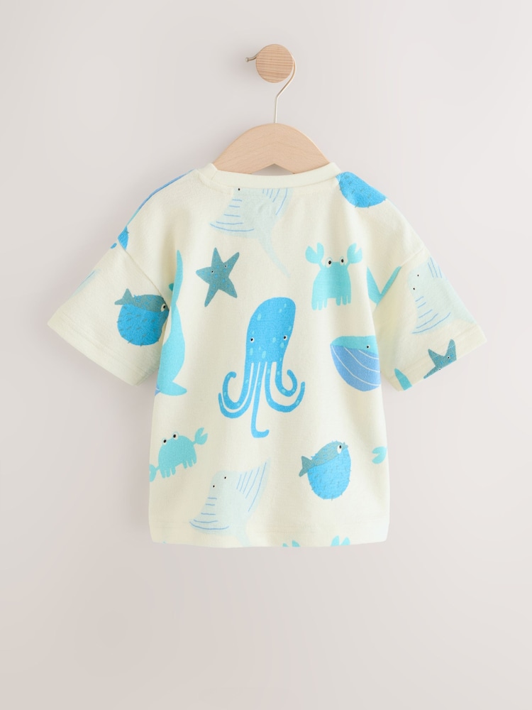 White/Blue Short Sleeve Textured T-Shirts 3 Pack (3mths-7yrs) - Image 5 of 7
