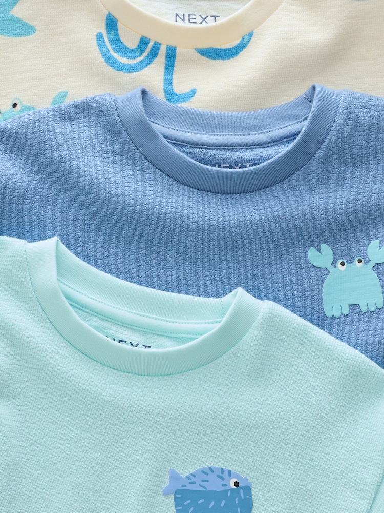 White/Blue Short Sleeve Textured T-Shirts 3 Pack (3mths-7yrs) - Image 6 of 7