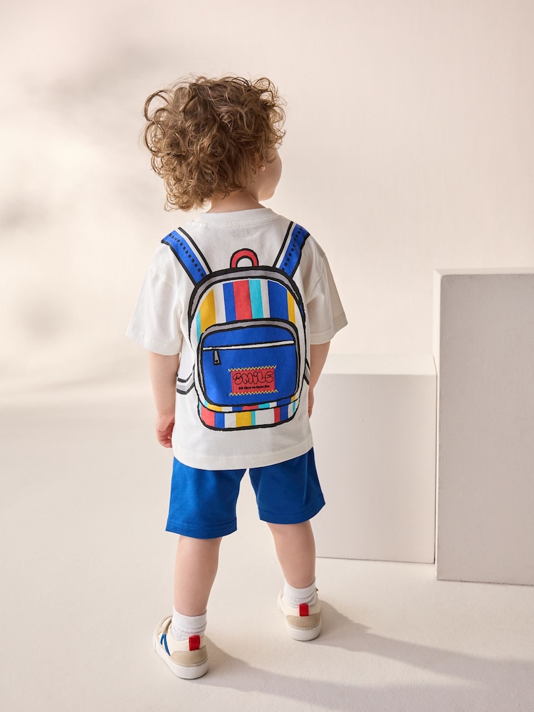 Cobalt Blue 100% Cotton Short Sleeve Back Print T-Shirt And Shorts Set (3mths-7yrs) - Image 2 of 3