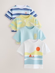 Blue/Yellow Surf Short Sleeve T-Shirts 4 Pack (3mths-7yrs) - Image 1 of 3