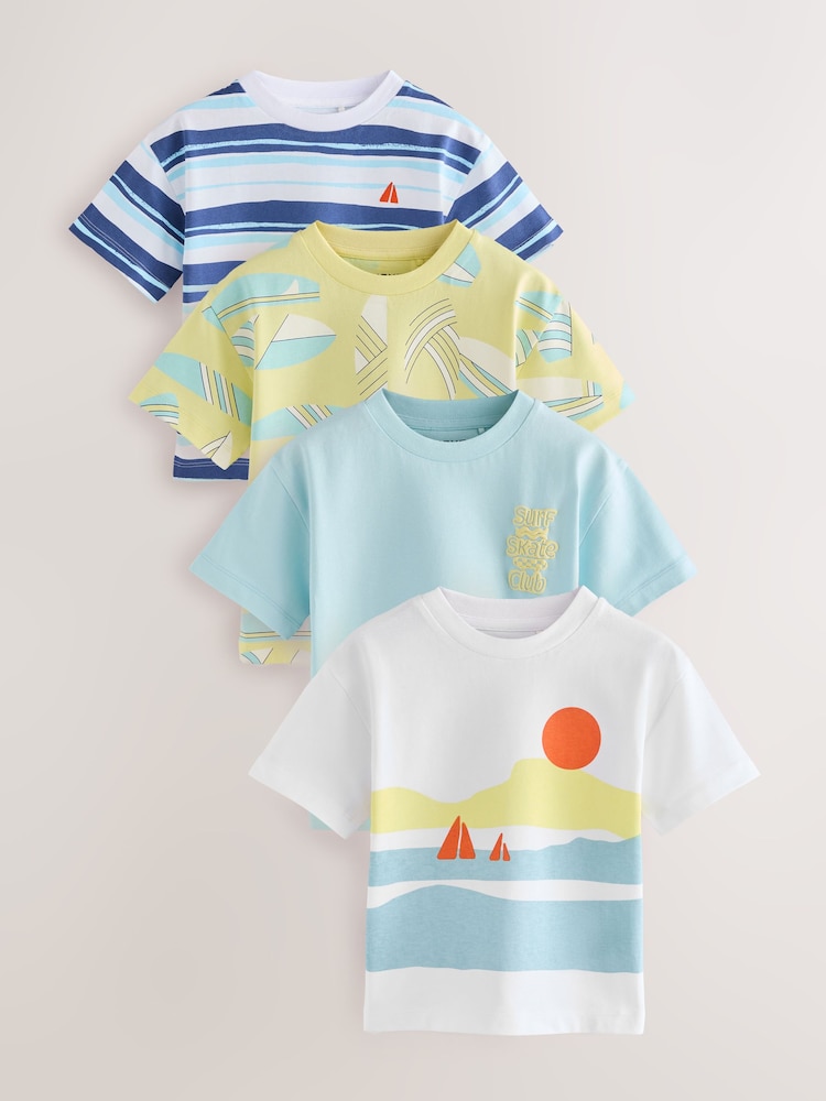 Blue/Yellow Surf Short Sleeve T-Shirts 4 Pack (3mths-7yrs) - Image 1 of 3