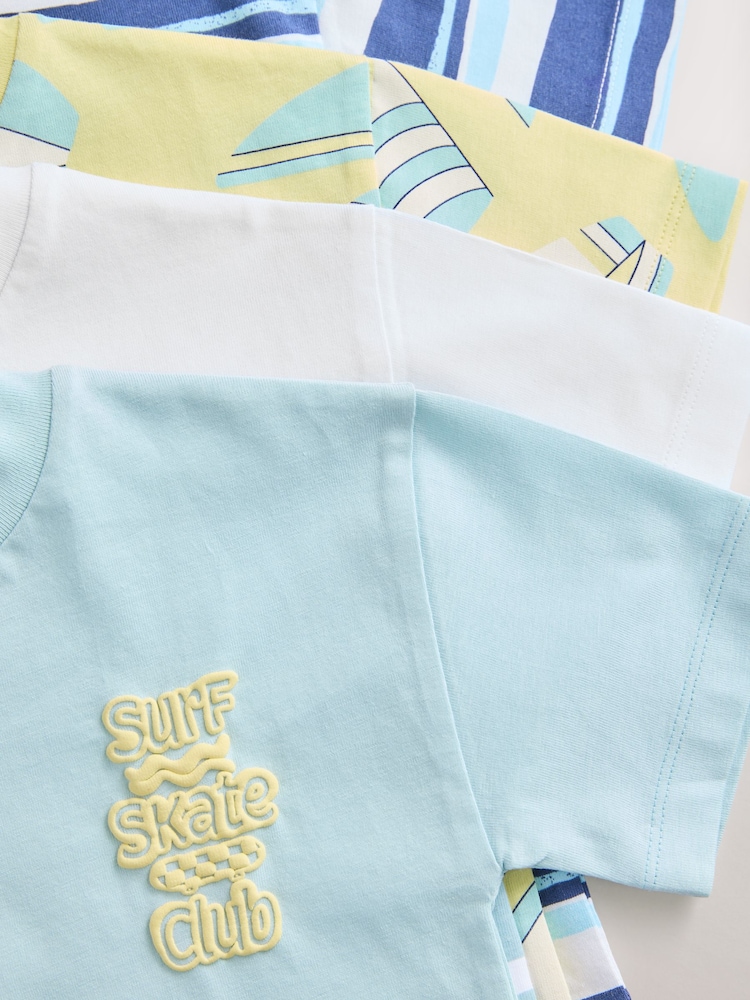 Blue/Yellow Surf Short Sleeve T-Shirts 4 Pack (3mths-7yrs) - Image 3 of 3