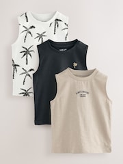 Multi Palm Tree 100% Cotton Vests 3 Pack (3mths-7yrs) - Image 1 of 7
