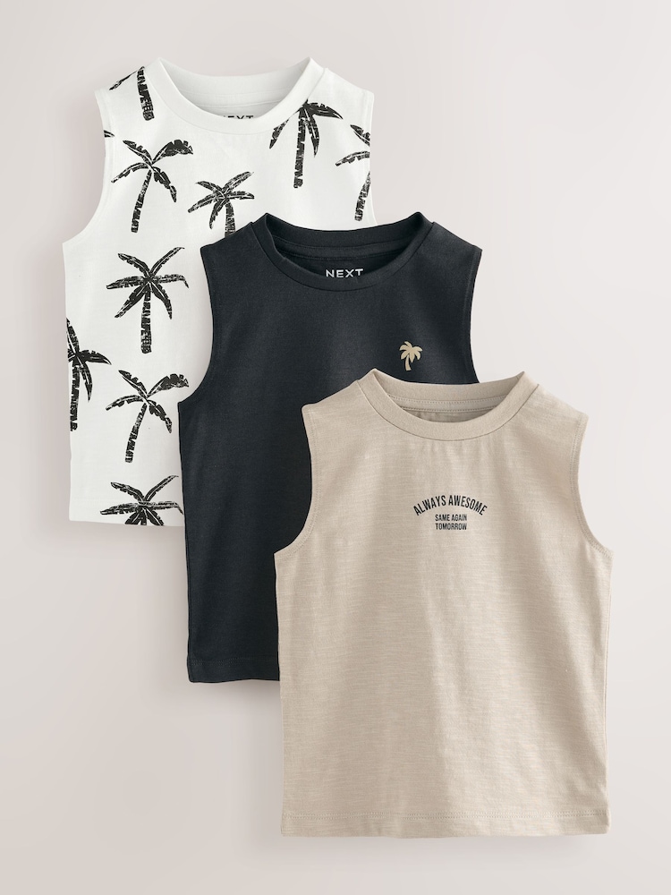 Multi Palm Tree 100% Cotton Vests 3 Pack (3mths-7yrs) - Image 1 of 7