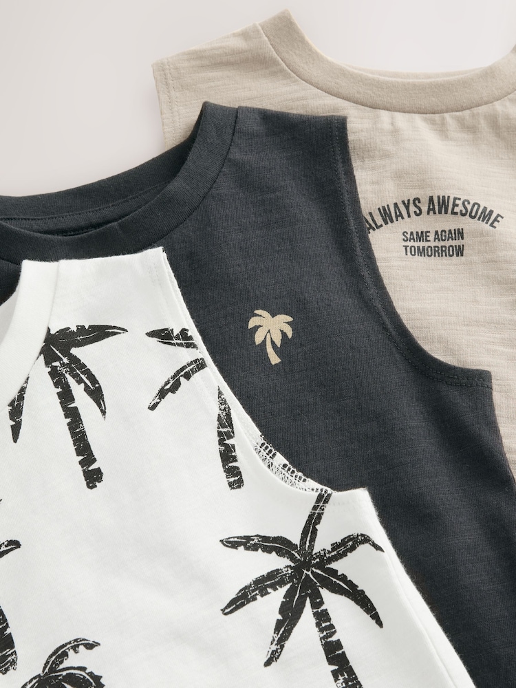 Multi Palm Tree 100% Cotton Vests 3 Pack (3mths-7yrs) - Image 7 of 7