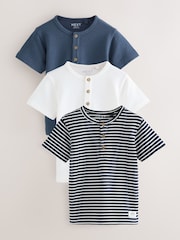Bleu/Marine - Lot 3 t-shirts Henley texturés à manches courtes (3mois -7ans) - Image 1 de 7