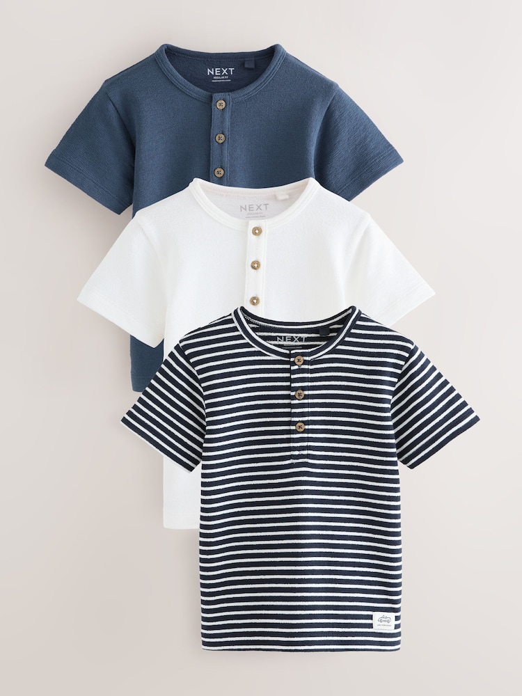 Bleu/Marine - Lot 3 t-shirts Henley texturés à manches courtes (3mois -7ans) - Image 1 of 7