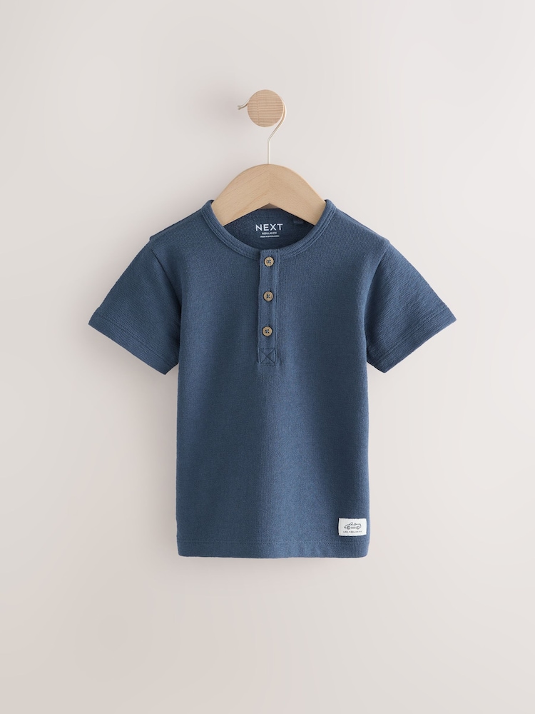 Bleu/Marine - Lot 3 t-shirts Henley texturés à manches courtes (3mois -7ans) - Image 4 of 7