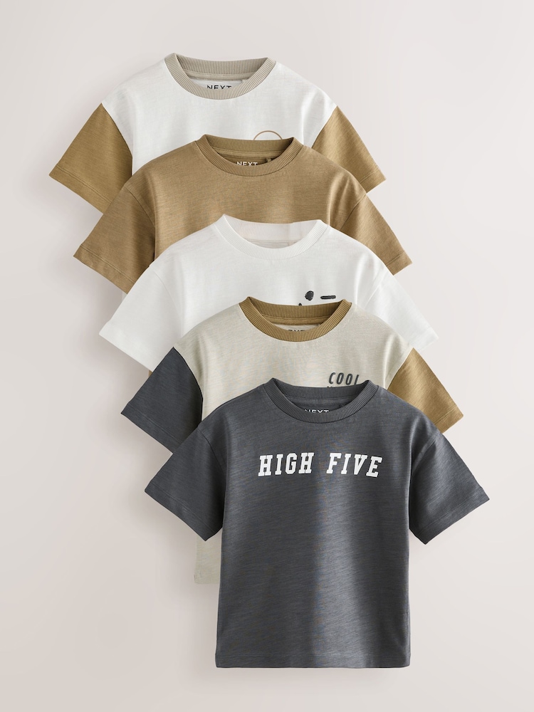 Multi Neutral Slogan Short Sleeve T-Shirts 5 Pack (3mths-7yrs) - Image 1 of 9 Multi Neutral Slogan Short Sleeve T-Shirts 5 Pack (3mths-7yrs) - Image 1 of 9