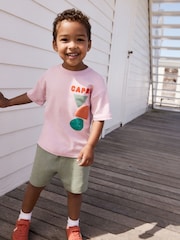 Pink 100% Cotton Short Sleeve Back Print T-Shirt And Shorts Set (3mths-7yrs) - Image 1 of 16